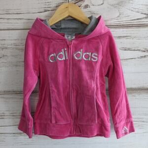 ADIDAS Velour Zip Up Toddler Hoodie Pink sz 3T